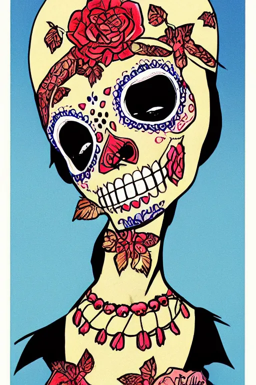 Image similar to Illustration of a sugar skull day of the dead girl, art by howard chaykin