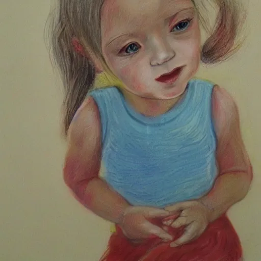 Prompt: 4 year old blonde girl with iphone colored pencil on white background by eloise wilkin