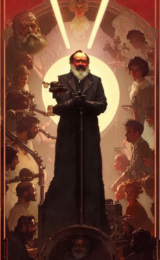 Image similar to karl marx 9 9 9 gorgeous lighting by weta studio, mucha, bautista and norman rockwell and greg rutkowski and tom bagshaw and james gurney and lucasfilm