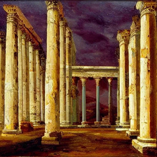 Prompt: ancient roman city, roman temple, oil painting, landscape.