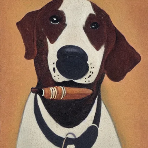 Image similar to portrait of a dog who has been smoking a cigar