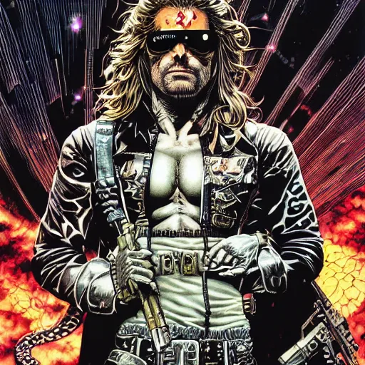 Prompt: portrait of crazy snake plissken, symmetrical, by yoichi hatakenaka, masamune shirow, josan gonzales and dan mumford, ayami kojima, takato yamamoto, barclay shaw, karol bak, yukito kishiro