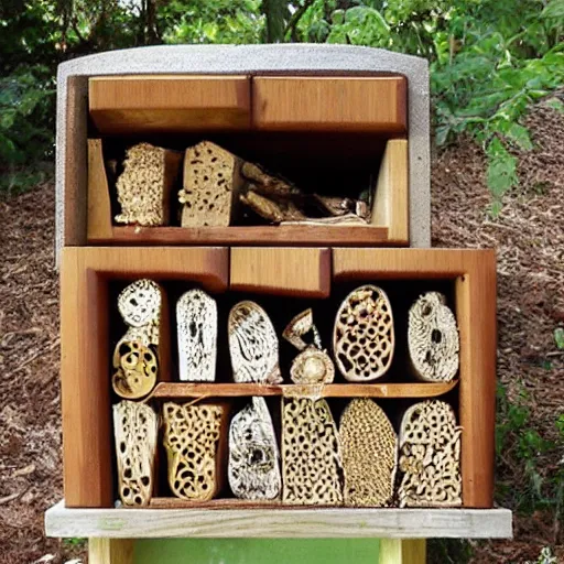 Image similar to insect hotel designed by Frank Lloyd Wright