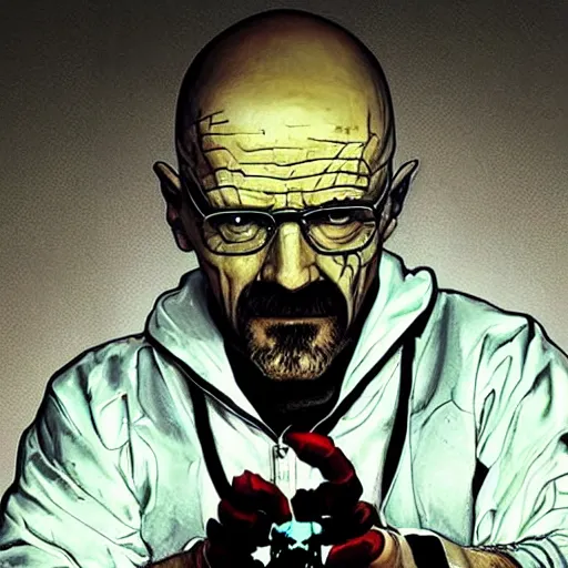 Image similar to walter white as venom, cooking meth