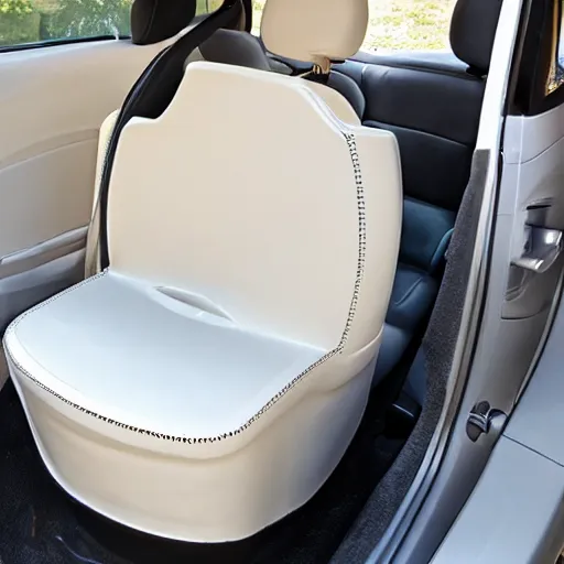 Image similar to a car with a throne - style toilet in the drivers seat