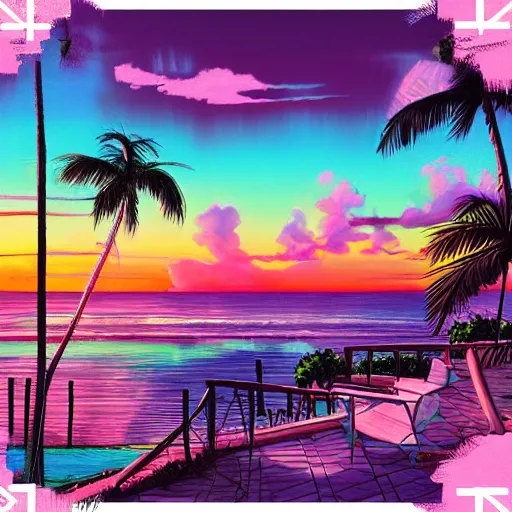 Image similar to insanely detailed vapor wave 2 1 savage miami sunset anime