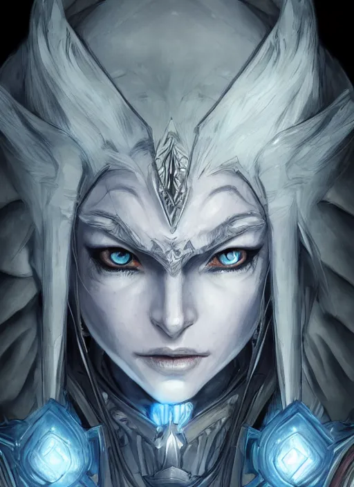 Prompt: close up portrait of sylvanas windrunner, pale blue backlight, powerful, domineering, stoic, masterful, intense, ultrafine hyperdetailed illustration by kim jung gi, irakli nadar, intricate linework, sharp focus, octopath traveler, yoji shinkawa, highly rendered, detailed, concept art