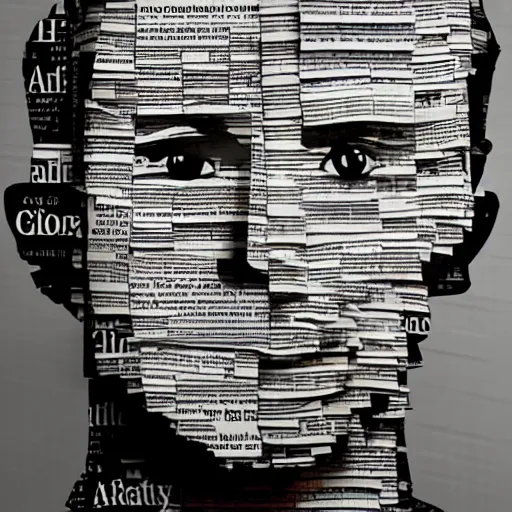Prompt: the silhouette of a person made of newspapers clippings, digital art, amazing quality, very detailed, trending on artstation