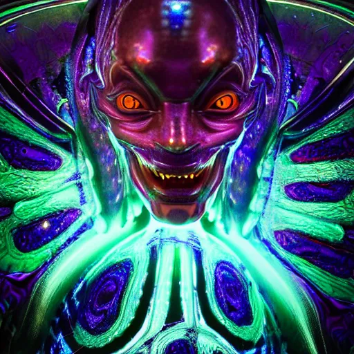 Image similar to photorealistic alien deity. hyperdetailed photorealism, 1 0 8 megapixels, amazing depth, glowing rich colors, powerful imagery, psychedelic overtones, 3 d finalrender, 3 d shading, cinematic lighting, artstation concept art