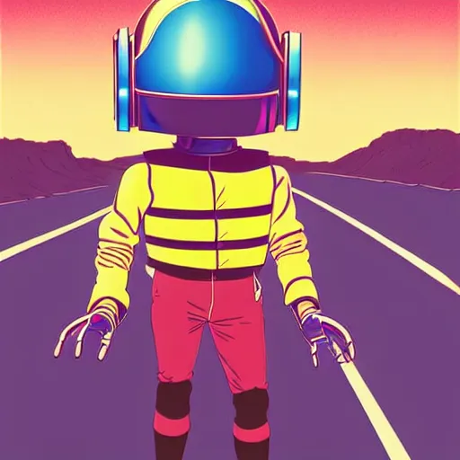 Image similar to a study of cell shaded cartoon of daft punk in the style of howl's moving castle ( 2 0 0 4 ) on a desert road, full body, wide shot, post grunge, studio ghibli, laurie greasley, highly detailed, deviantart, art by artgem