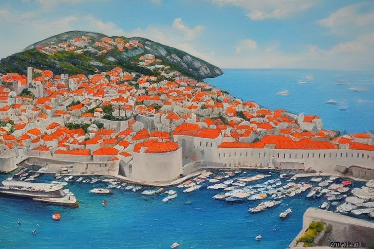 Image similar to dubrovnik, oil painting, oil in canvas, old painting