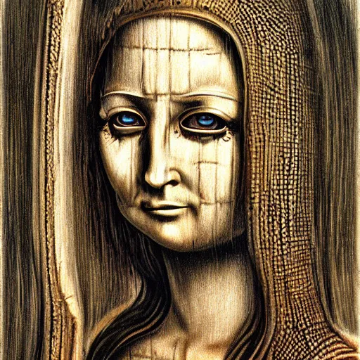Image similar to monalisa in the style of H.R. GIGER!!!!!