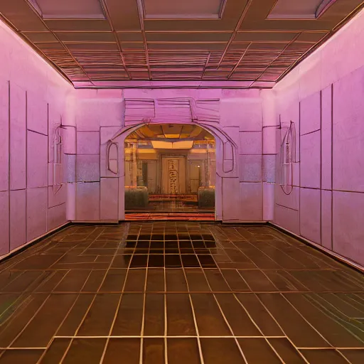 Image similar to liminal space interior of a vaporwave mansion high detail 3D rendered render in unreal engine 8K god rays volumetric lighting trending on art station