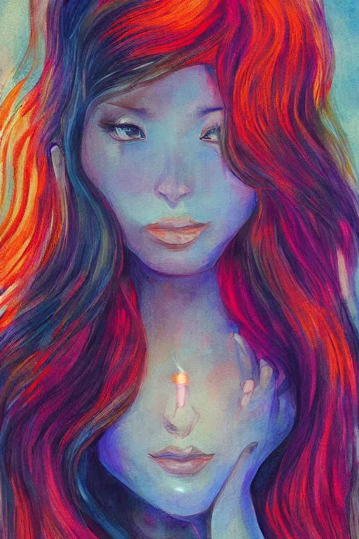 Image similar to woman with diffused glowing aura, art by janice sung