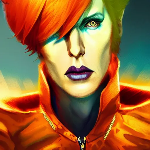 Image similar to Portrait of Ziggy Stardust as a crazy demon, mattepainting concept Blizzard pixar maya engine on stylized background splash comics global illumination lighting artstation lois van baarle, ilya kuvshinov, rossdraws