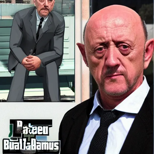 Image similar to Jonathan Banks aka Mike Ehrmantraut from Better Call Saul as a GTA character portrait, Grand Theft Auto, GTA cover art