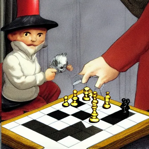 Prompt: Master of evil playing versus a tiny rabit in a game of chess