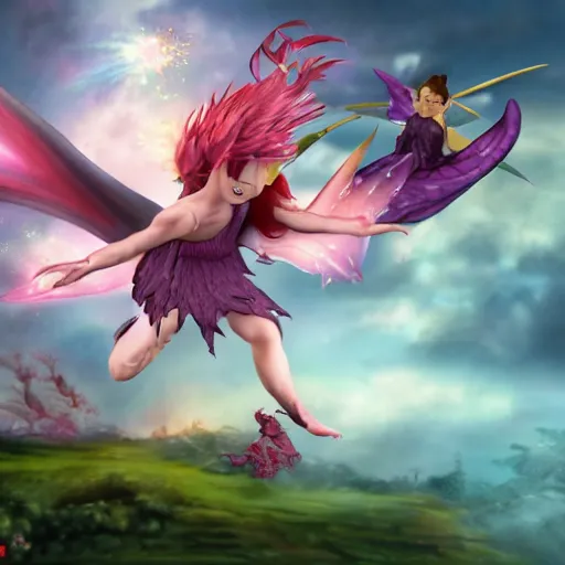 Image similar to flying fairy fighting against dragon demon
