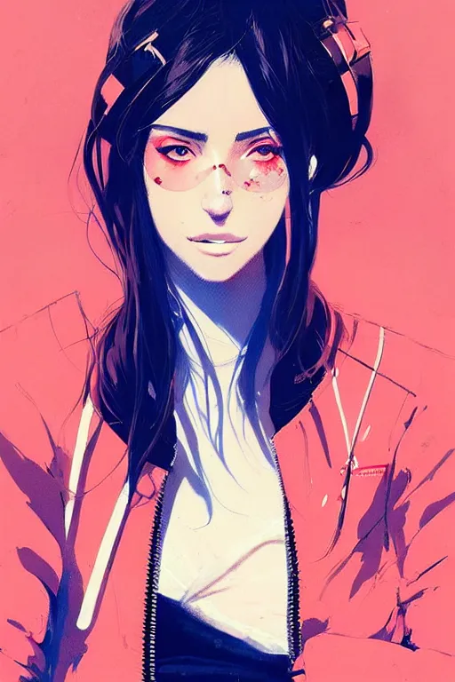 Image similar to a ultradetailed beautiful painting of a stylish woman wearing a bomber jacket, by conrad roset, greg rutkowski and makoto shinkai trending on artstation