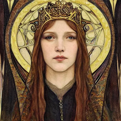 Image similar to detailed realistic beautiful young medieval queen face portrait by quinton hoover, art nouveau, symbolist, visionary, gothic, pre - raphaelite