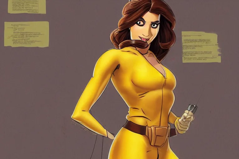 Image similar to beautiful and strong brown hair female reporter in a yellow jumpsuit character april o ’ neil from animated series teenage mutant ninja turtles ( tmnt 1 9 8 7 ) _ dramatic _ intricate _ elegant _ highly _ detailed _ digital _ painting _ artstation _ concept _ art _ smooth _ sharp _ focus _ illustration