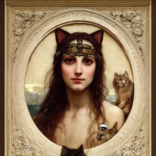 Prompt: orientalist portrait of an olive - skinned witch with cat ears in a sandstone intricate portrait by john william waterhouse and edwin longsden long and theodore ralli and henryk siemiradzki, very coherent symmetrical artwork. cinematic, hyper realism, high detail 8 k