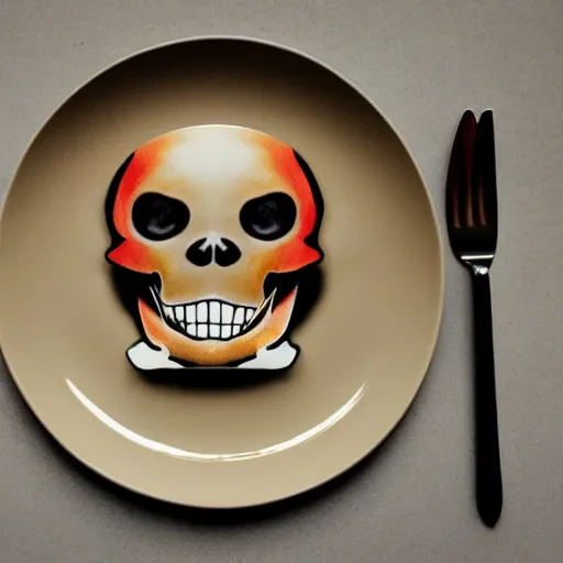 Prompt: a photo of the skeleton of pikachu on a plate