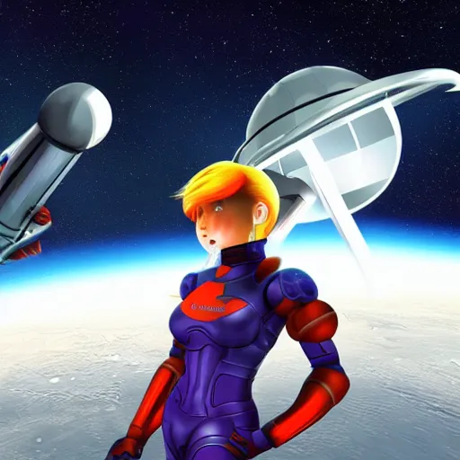 Prompt: samus aran working at a space restaurant