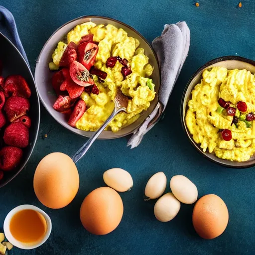 Image similar to the most amazing delicous scrambled eggs, food photography 4k