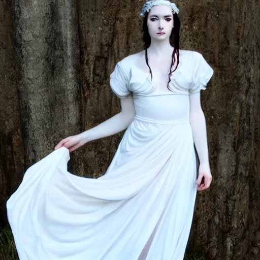 Prompt: goddess, pale, holy, gorgeous, white dress, high fantasy, concwor art, Disco Elysium