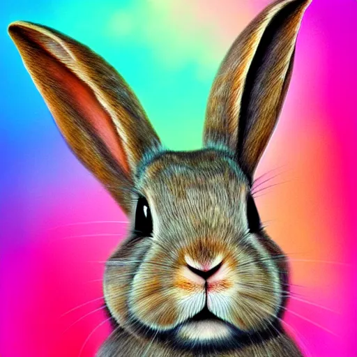 Image similar to cute rabbit portrait, colorful background, fantasy art, concept, art, computer art, high detail, 4 k