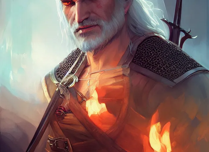 Prompt: concept art of a witcher by wlop and vladimir volegov and alexander averin and delphin enjolras and daniel f. gerhartz