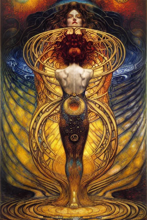 Image similar to Divine Chaos Engine by Karol Bak, Jean Delville, William Blake, Gustav Klimt, and Vincent Van Gogh, symbolist, visionary