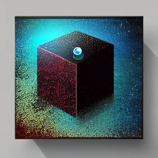 Image similar to a cube of space water floating in the middle of an empty desert, black cube, colorful stars inside the cube, extremely detailed digital art, ominous, artgem, breathtaking, smooth, award winning