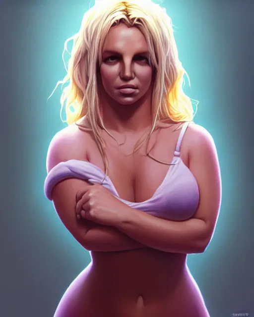 Image similar to highly detailed vfx portrait of thicc, britney spears by stephen bliss, chalk, unrealengine, greg rutkowski, loish, rhads, beeple, chalk, makoto shinkai and lois van baarle, ilya kuvshinov, rossdraws, tom bagshaw, basil gogos