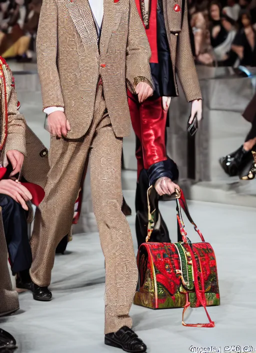 Image similar to hyperrealistic and heavy detailed gucci runway show of albert einstein, leica sl 2 5 0 mm, vivid color, high quality, high textured, real life