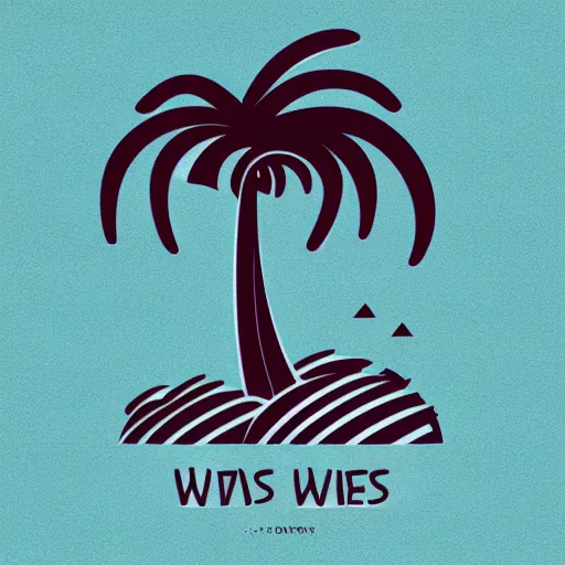 Image similar to waves in bottom front of a palm tree with a giant volleyball with seams in the background, vector logo, professional sports style, flat colour, svg, professional, sharp edges, olive green gray and white color palette