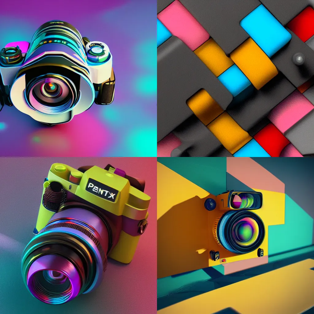 Prompt: Colorful Pentax camera, artstation, octane, soft render