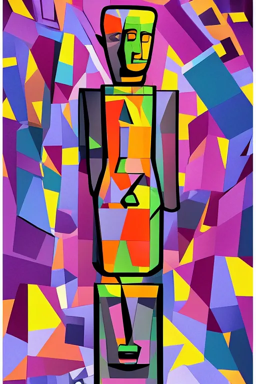 Image similar to cubist moai statue cutout digital illustration cartoon colorful beeple