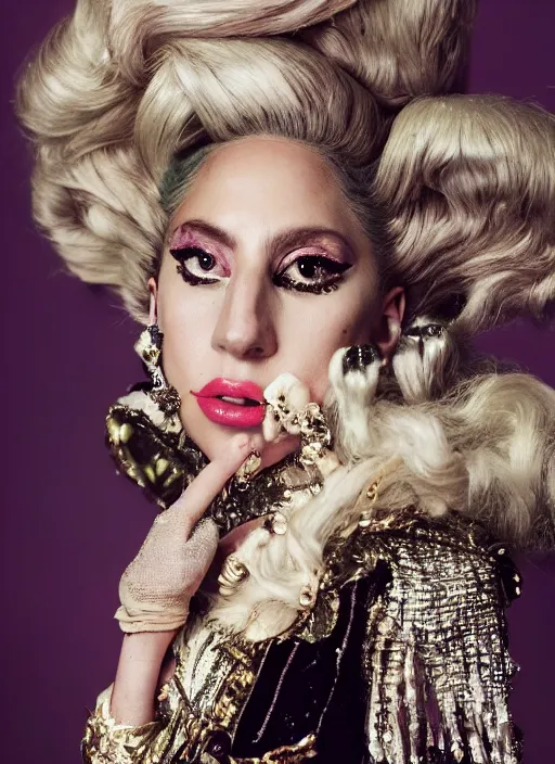 Image similar to lady gaga photoshoot styled by nick knight posing renaissance themed, vogue magazine, Highly realistic. High resolution. Highly detailed. Dramatic. 8k.4k.