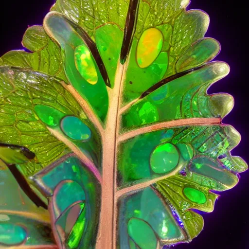 Image similar to a plant with iridescent opals growing from it