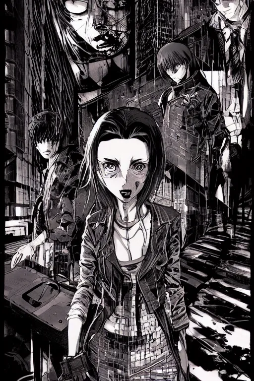 Prompt: webtoons, webcomic, professionally drawn 9 0 s seinen cyberpunk horror action manga cover art, mangaka tim burton, pencils and art drawn by ilya kuvshinov, full color, designs by tsutomu nihei and hirohiko araki