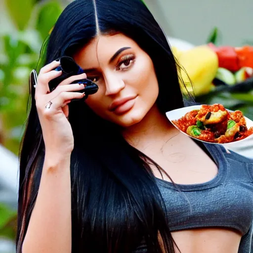 Prompt: kylie jenner eating typical brazilian food, photorealistic, ultra detailed, cinematic