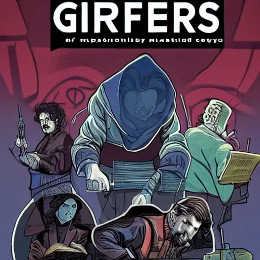 Image similar to a grifter, a hacker, a thief, and a mastermind in the style of a d&d cover