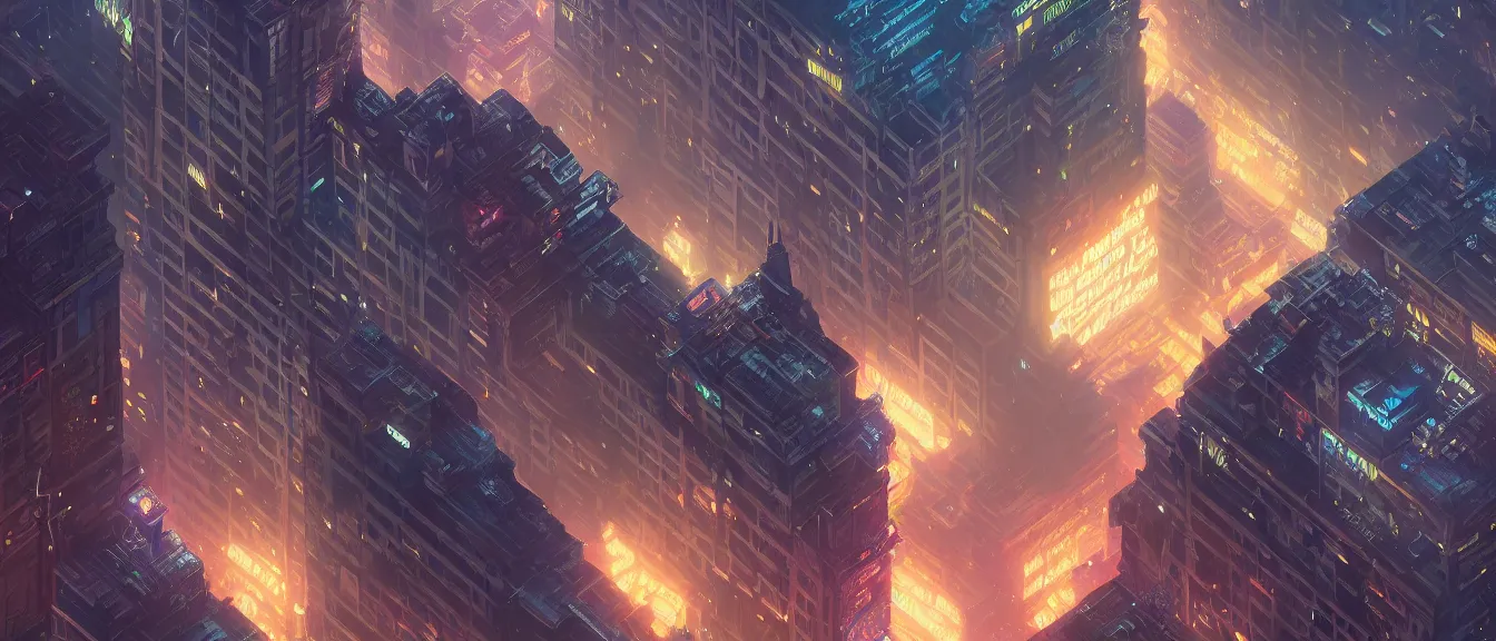 Image similar to isometric blade runner new york, unreal engine, fantasy art by greg, loish, rhads, ferdinand knab, makoto shinkai, lois van baarle, ilya kuvshinov, rossdraws, tom bagshaw, global illumination, radiant light, highly detailed intricate environment, onstudio ghibli, octane render, 8 k