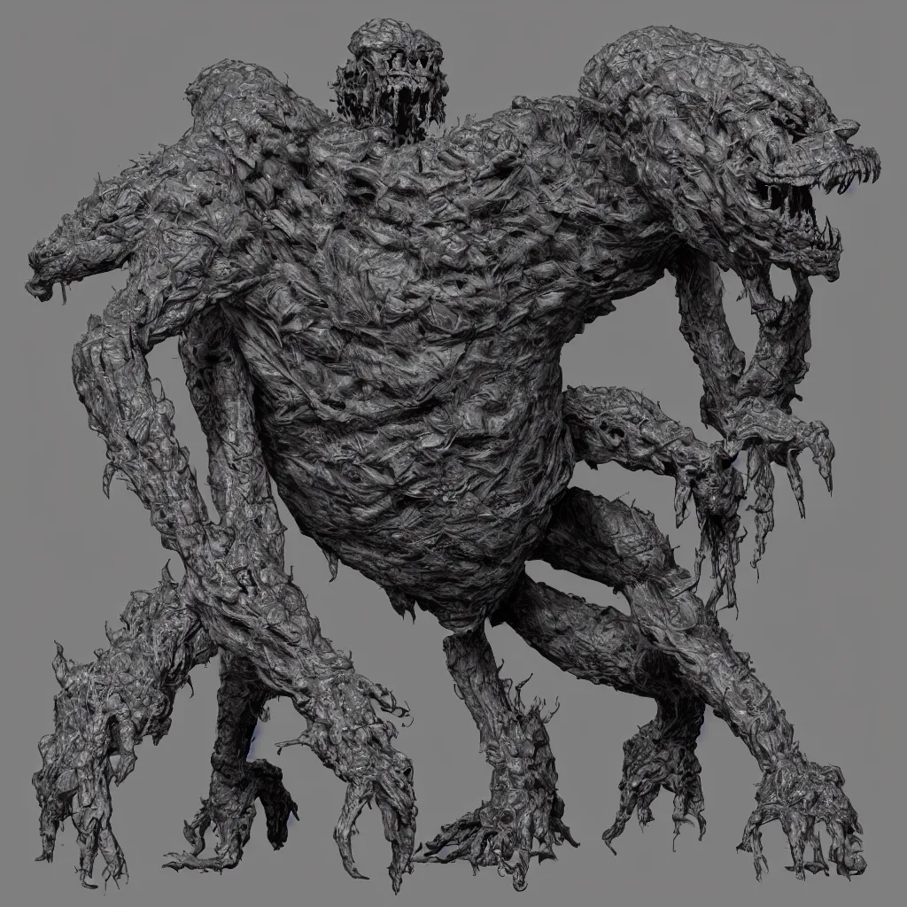 Prompt: character design of creepy monster entity creature in the style of trevor henderson, gantz, moebius, roger dean. deep aesthetics of weirdcore, octane render