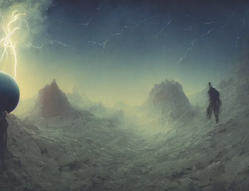 Image similar to a space laces kind of poster cinematic sci - fi scene and science fiction theme with lightning, aurora lighting. clouds and stars. smoke. a ball of light in the middle. futurism. fantasy. by beksinski carl spitzweg and tuomas korpi. baroque elements. oil painting. dramatic. artstation. 8 k