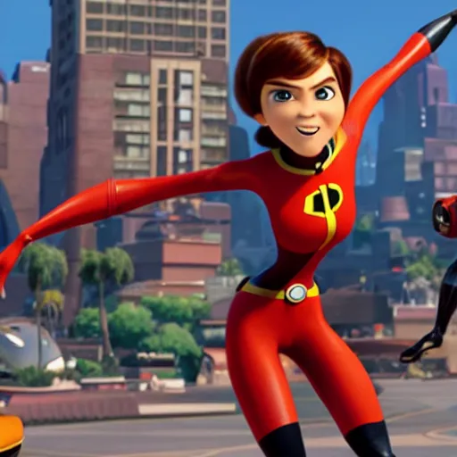 Prompt: elastigirl finds ratchet and clank in the incredibles 2 movie