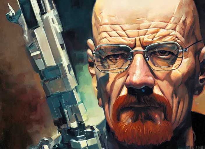 Image similar to a highly detailed beautiful portrait of walter white cyberpunk, by gregory manchess, james gurney, james jean