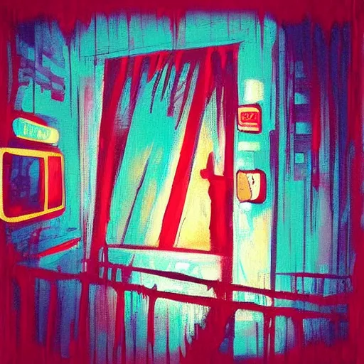 Image similar to horror vibe painting, retro style by chad keith instagram